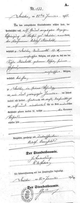 Document of Birth of Richard Aronhold